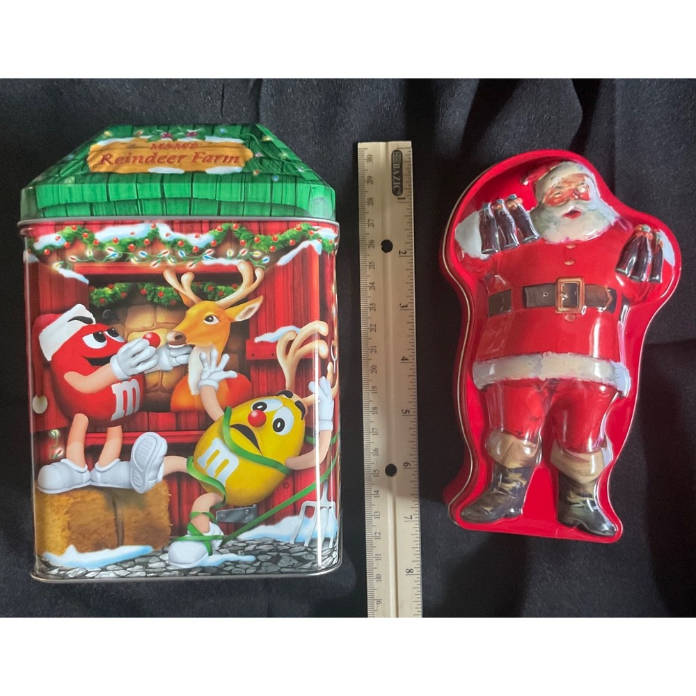 LOT 2 CHRISTMAS COLLECTIBLE TIN BOXES SANTA COKE TIN, M&M'S REINDEER HOLIDAY TIN - Picture 6 of 7